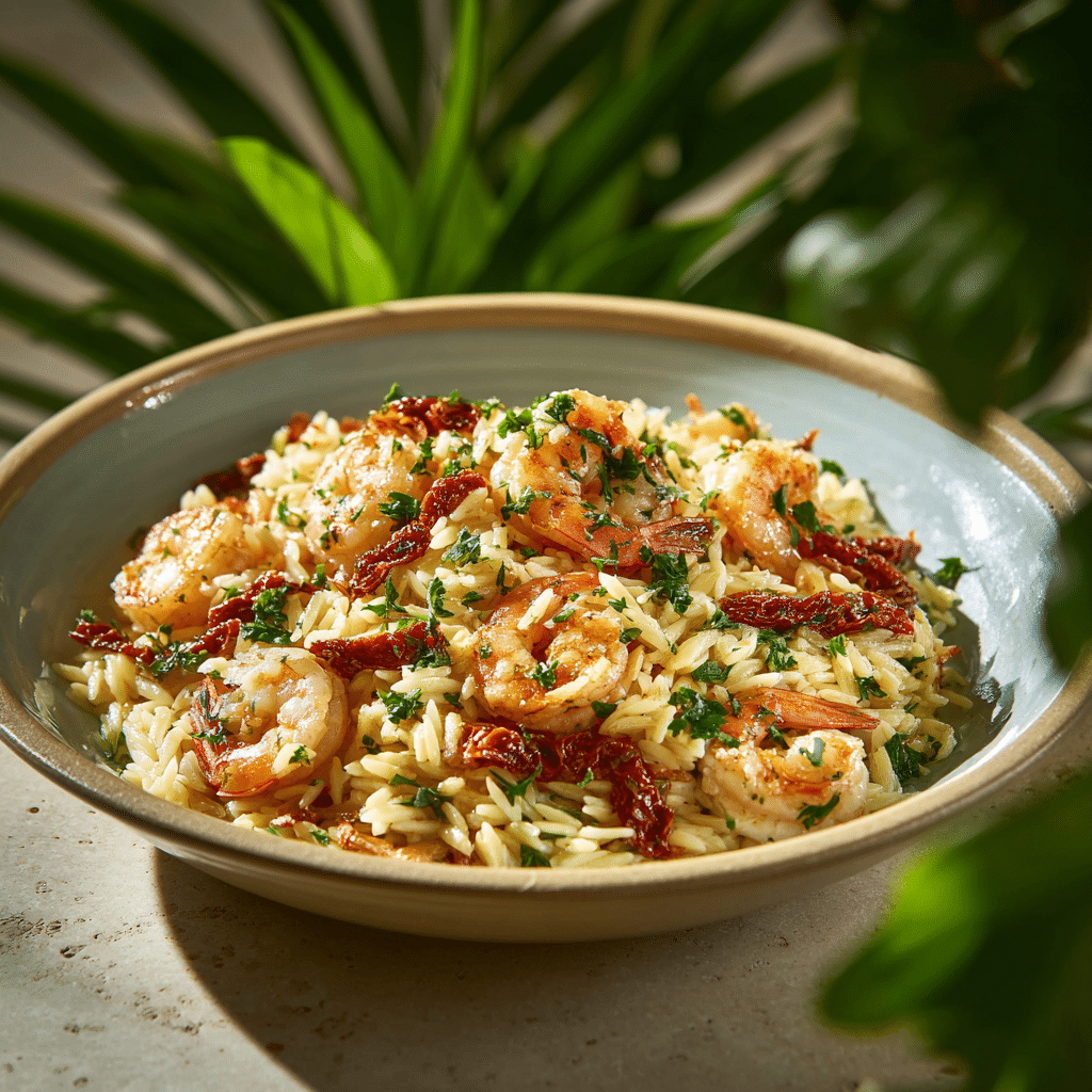 Prawn Orzo with Sun-Dried Tomatoes