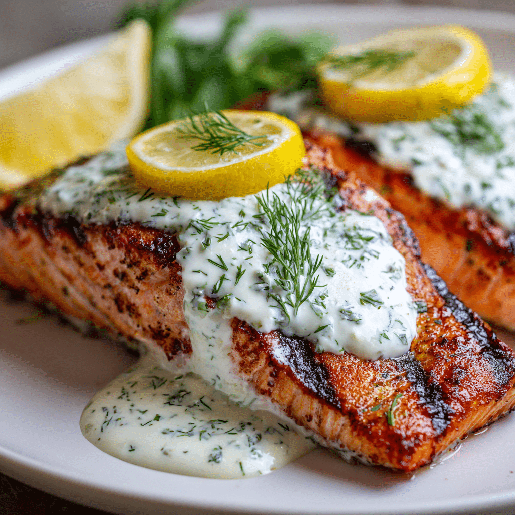 Grilled Salmon with Dill Yogurt Sauce