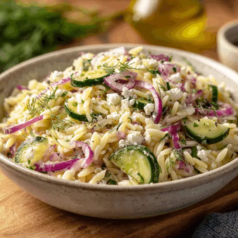 Cold Orzo Salad with Cucumbers & Feta