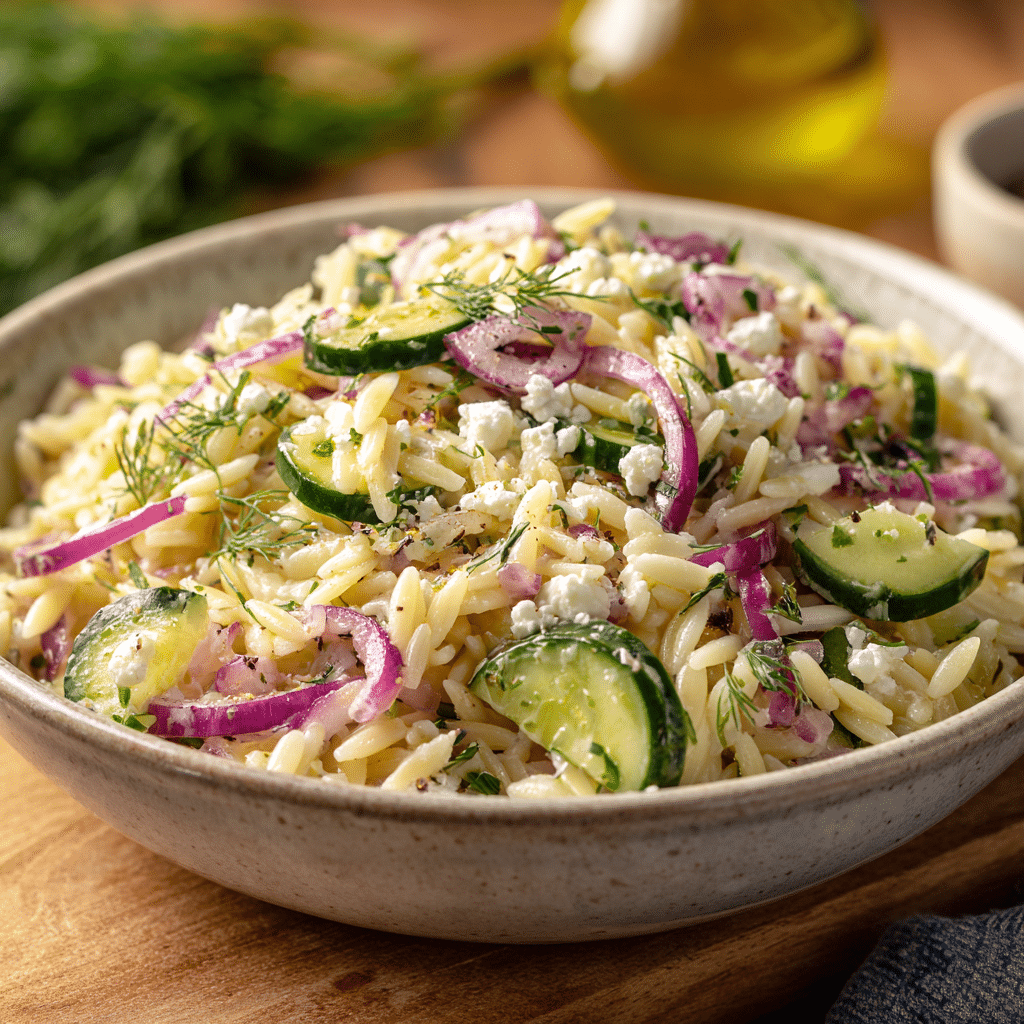 Cold Orzo Salad with Cucumbers & Feta