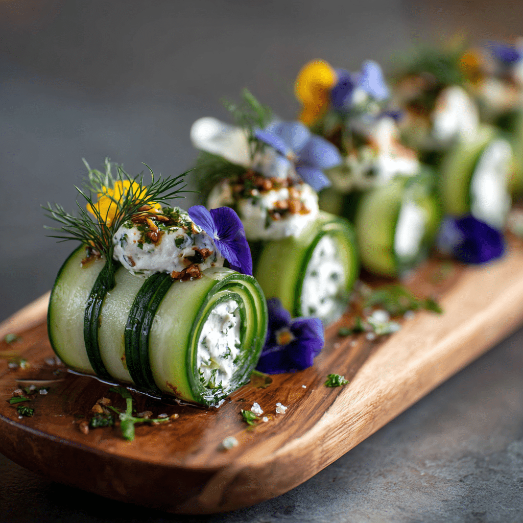 Cucumber rolls with cream cheese