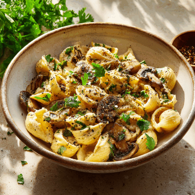 Hummus Pasta with Mushrooms