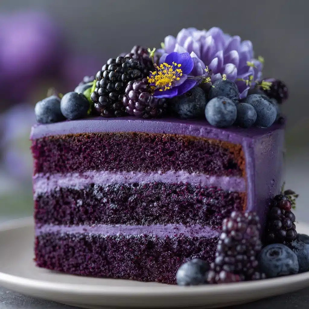 Royal Purple Velvet Cake with Creamy Vanilla Frosting Recipe - Recipe Image