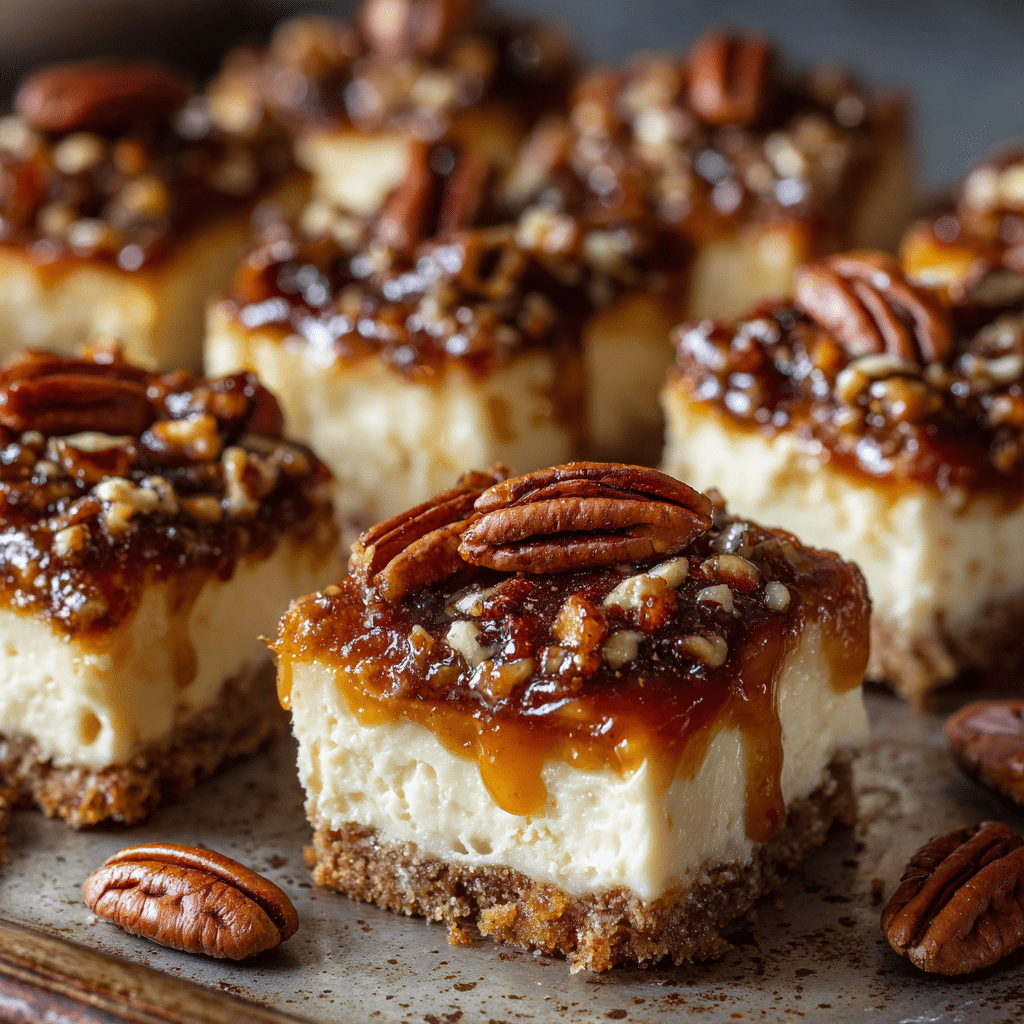 Caramel Pecan Cheesecake Bars