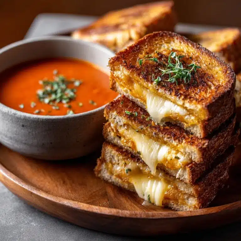 Creamy Tomato Basil Soup with Grilled Cheese