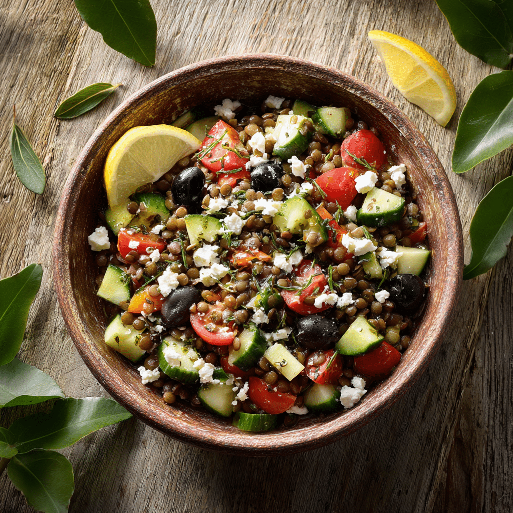 Greek Lentil Salad with Feta & Olives Recipe - Recipe Image