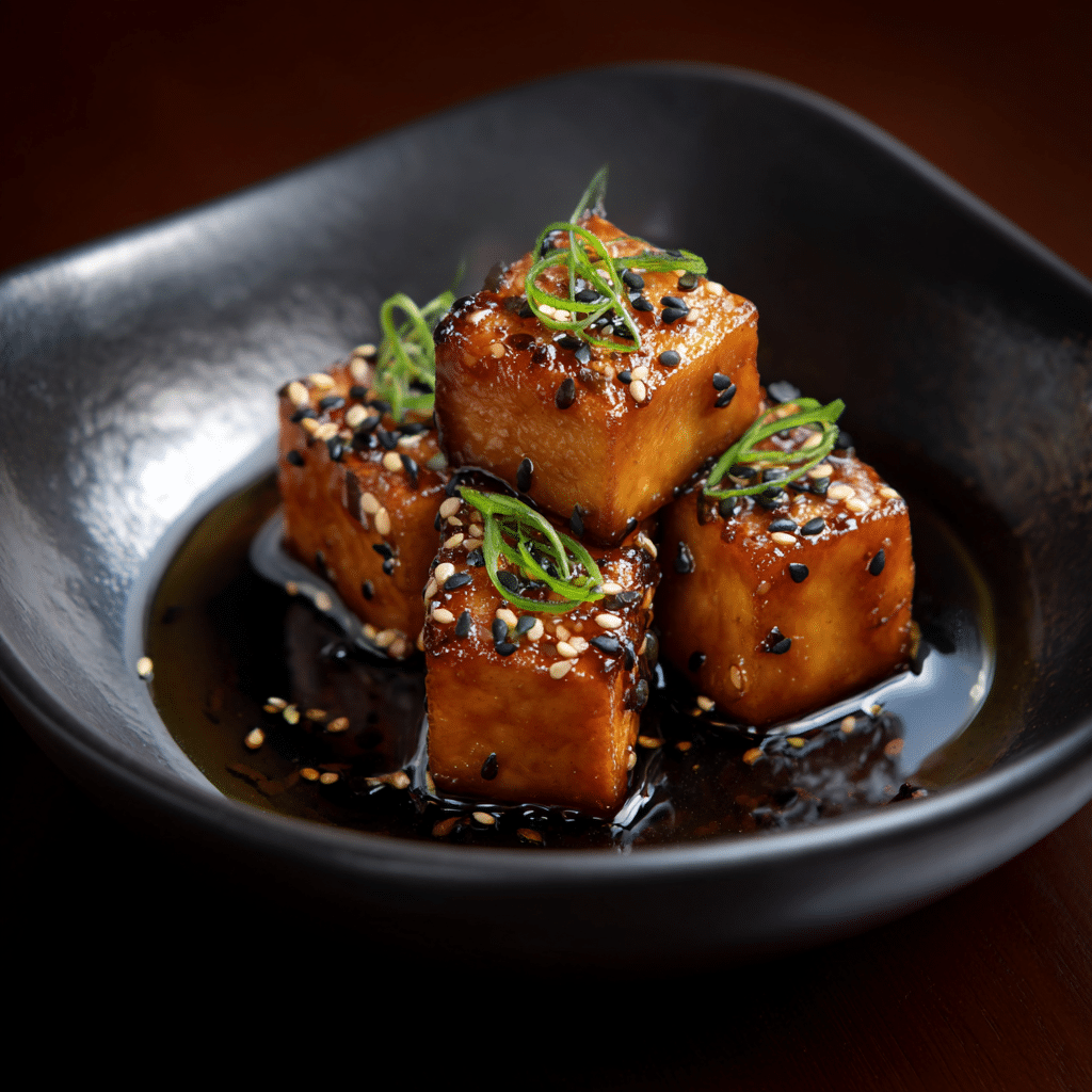 Black Garlic Tofu Bites with Sesame Chili Caramel Recipe - Recipe Image