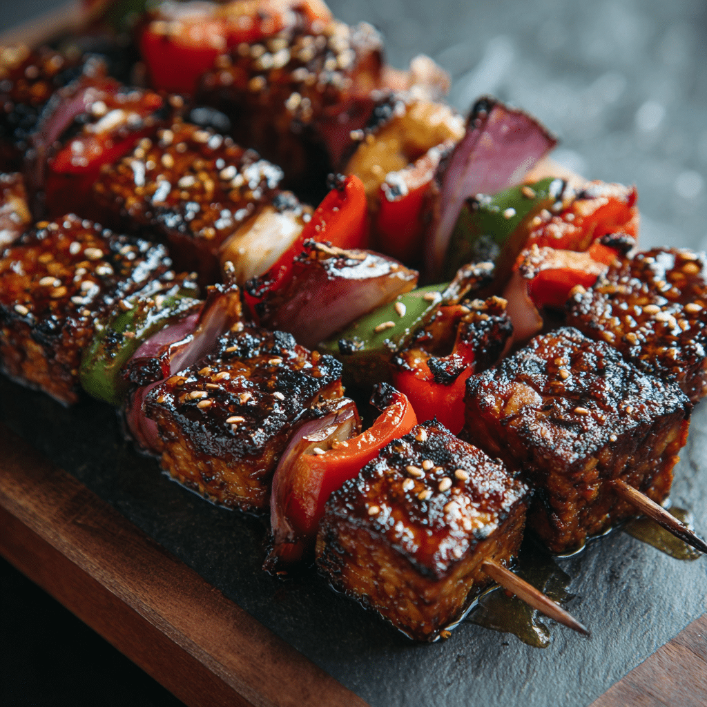 Maple-Soy Glazed Tempeh Skewers Recipe - Recipe Image