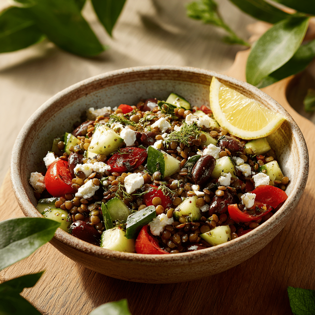 Greek Lentil Salad with Feta & Olives Recipe - Recipe Image