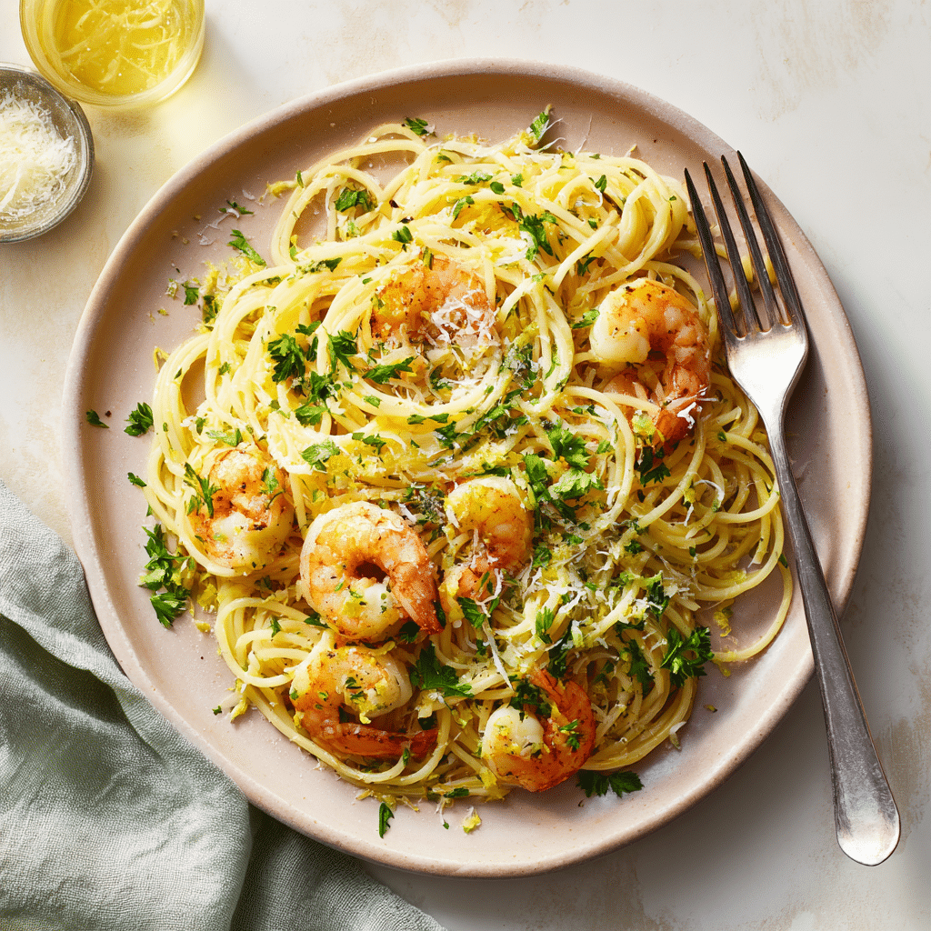 Lemon Garlic Shrimp Pasta Recipe - Recipe Image