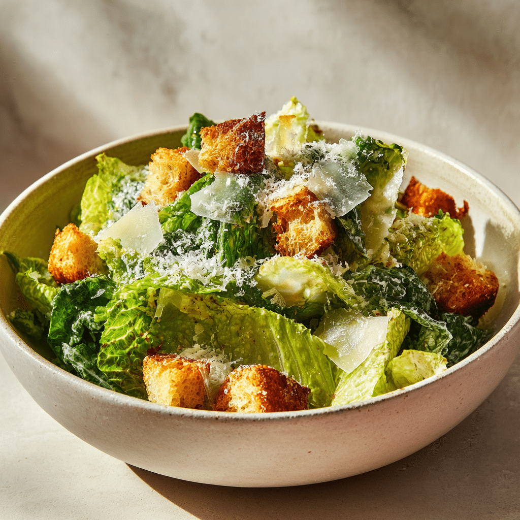 Creamy Caesar Salad with Garlic Croutons Recipe - Recipe Image