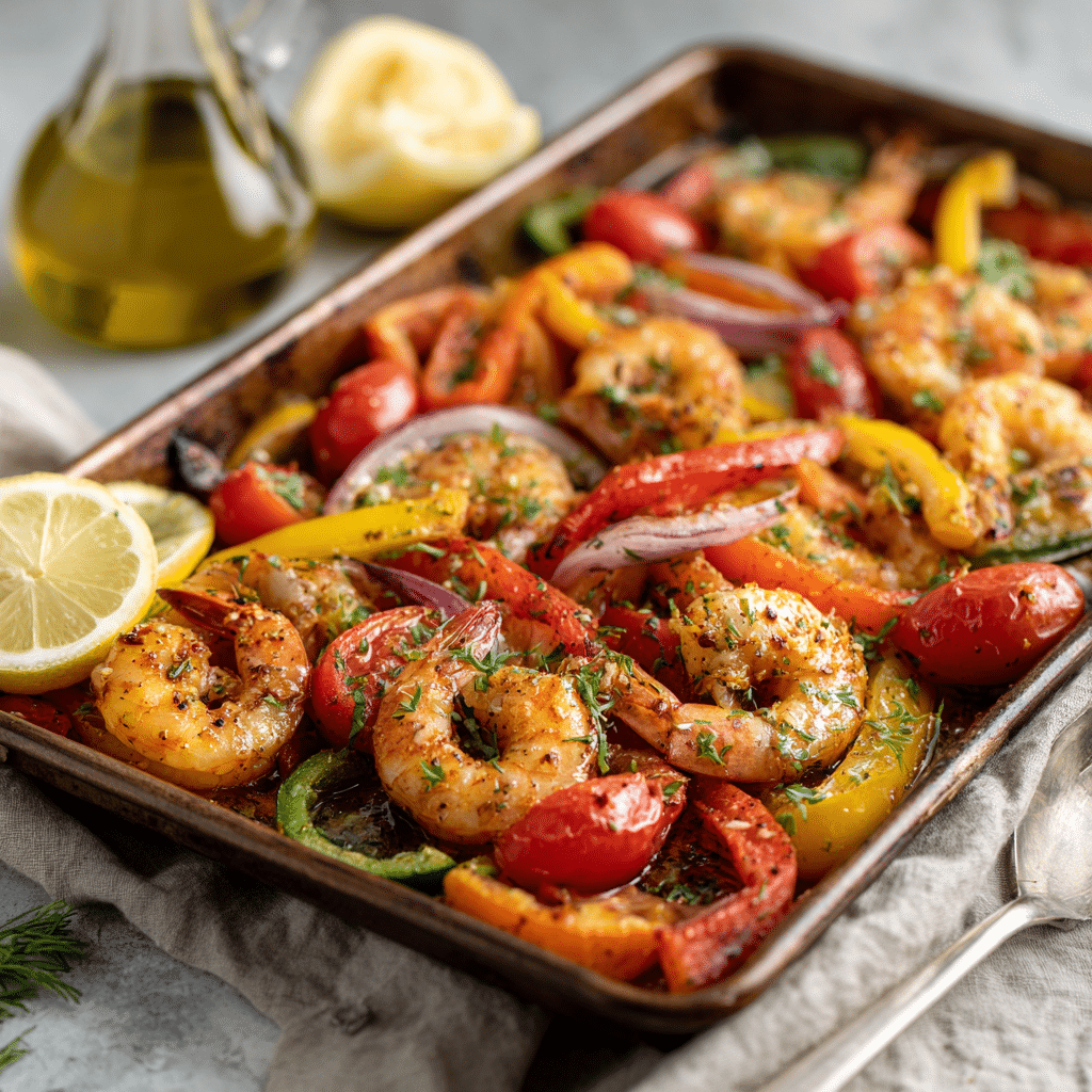 Sheet Pan Mediterranean Shrimp & Vegetables Recipe - Recipe Image