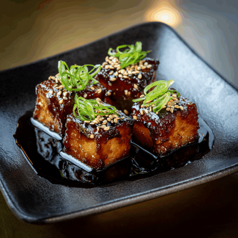 Black Garlic Tofu Bites with Sesame Chili Caramel Recipe
