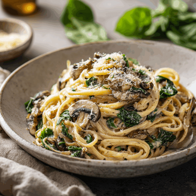 Creamy Mushroom Pasta with Spinach (vegetarian) Recipe
