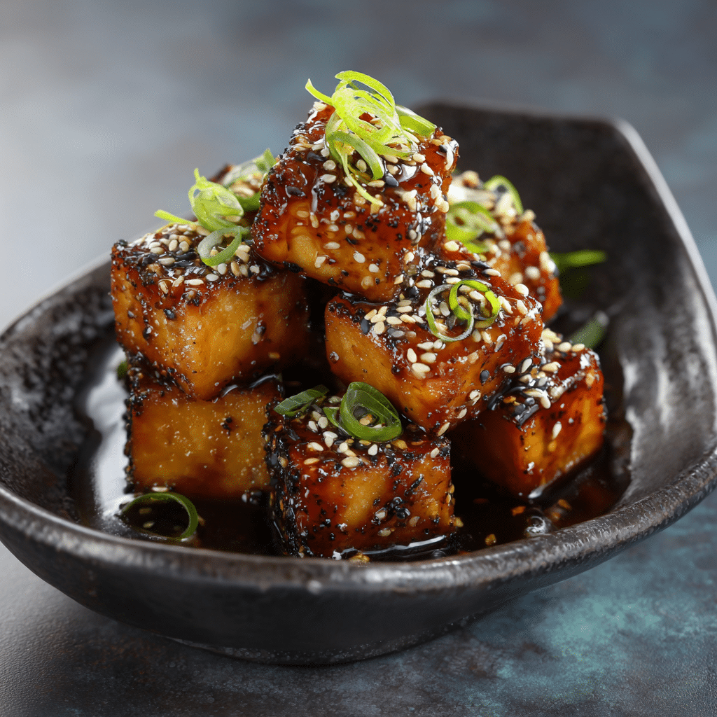 Black Garlic Tofu Bites with Sesame Chili Caramel Recipe - Recipe Image