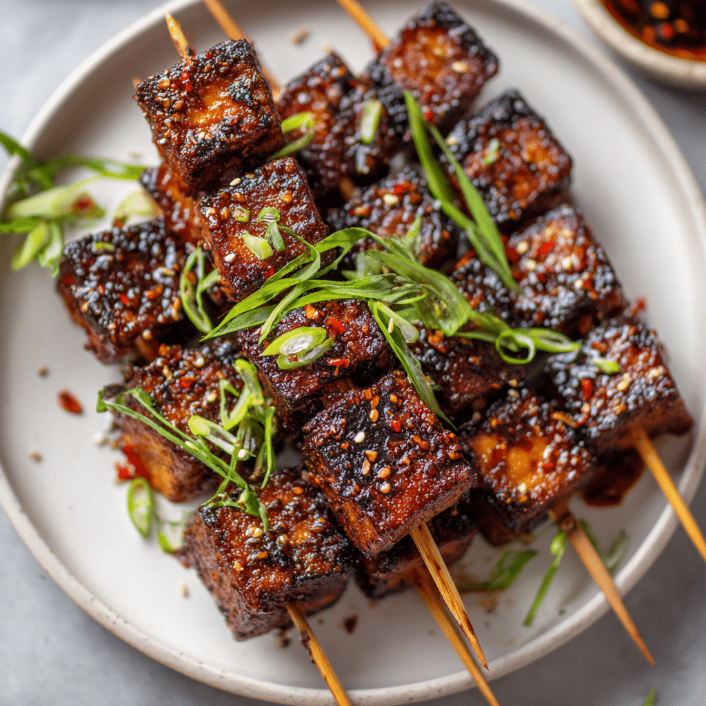 Maple-Soy Glazed Tempeh Skewers Recipe - Recipe Image