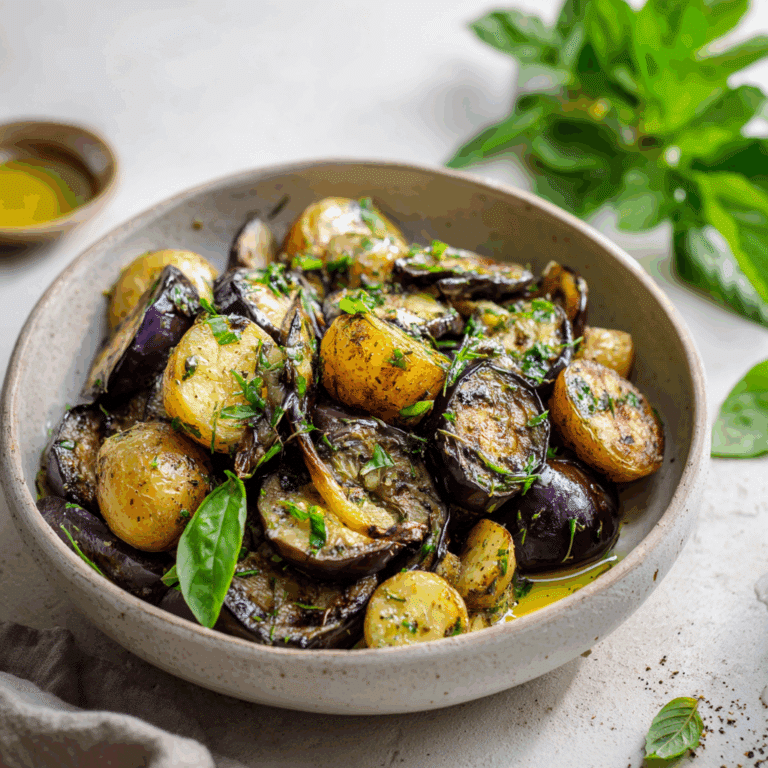 Roasted Garlic Eggplant & Potato Salad Recipe