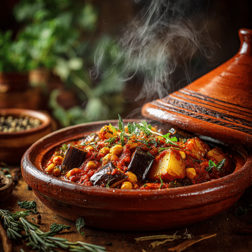 Spicy Moroccan Tagine with Eggplant & Potatoes Recipe - Recipe Image