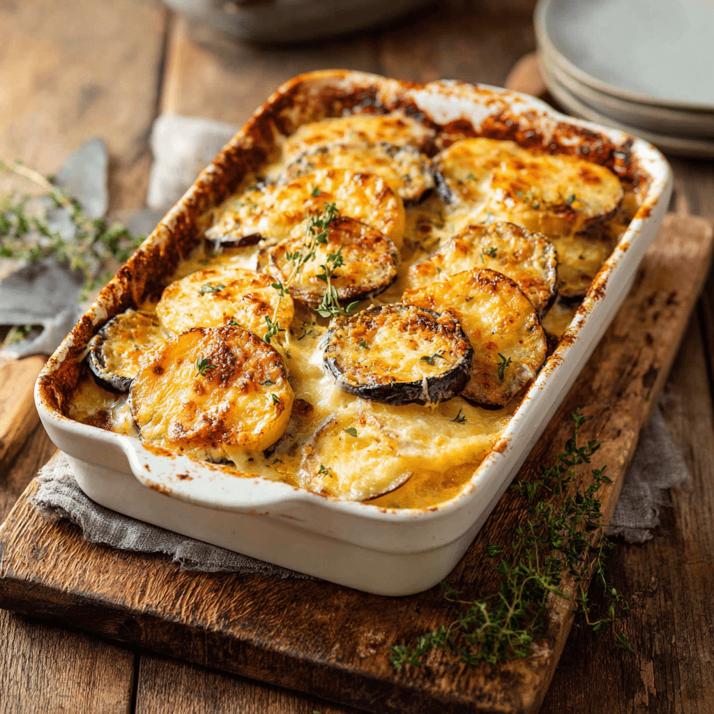 Cheesy Eggplant & Potato Gratin Recipe - Recipe Image