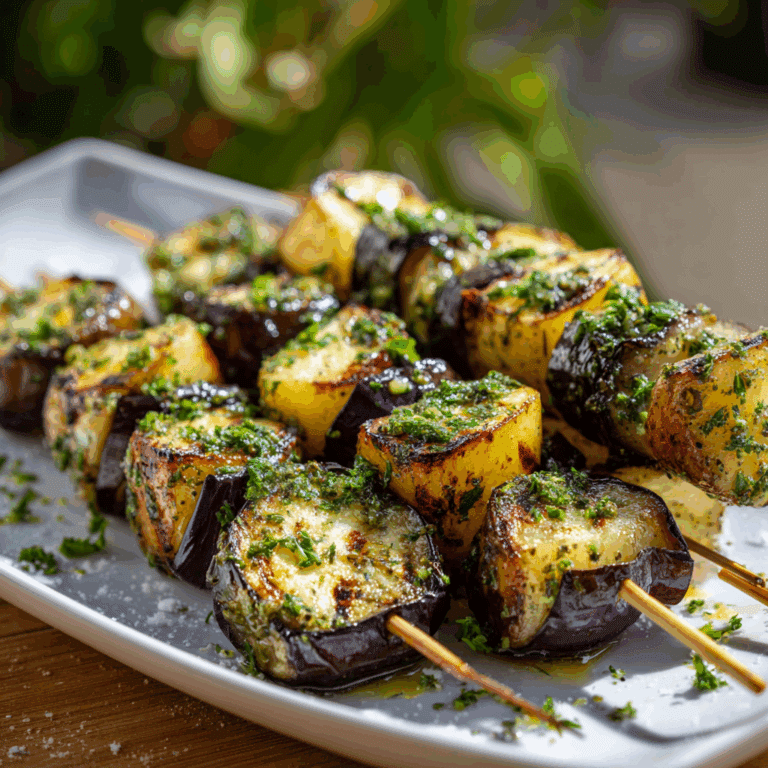 Lemon Roasted Eggplant & Potato Skewers Recipe