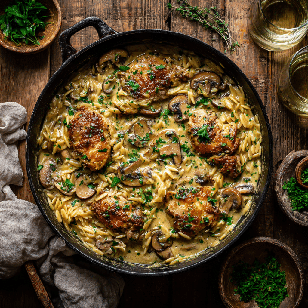 One Pot Chicken Marsala Orzo (Print-Friendly Version) Recipe - Recipe Image