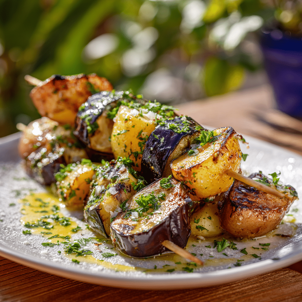 Lemon Roasted Eggplant & Potato Skewers Recipe - Recipe Image