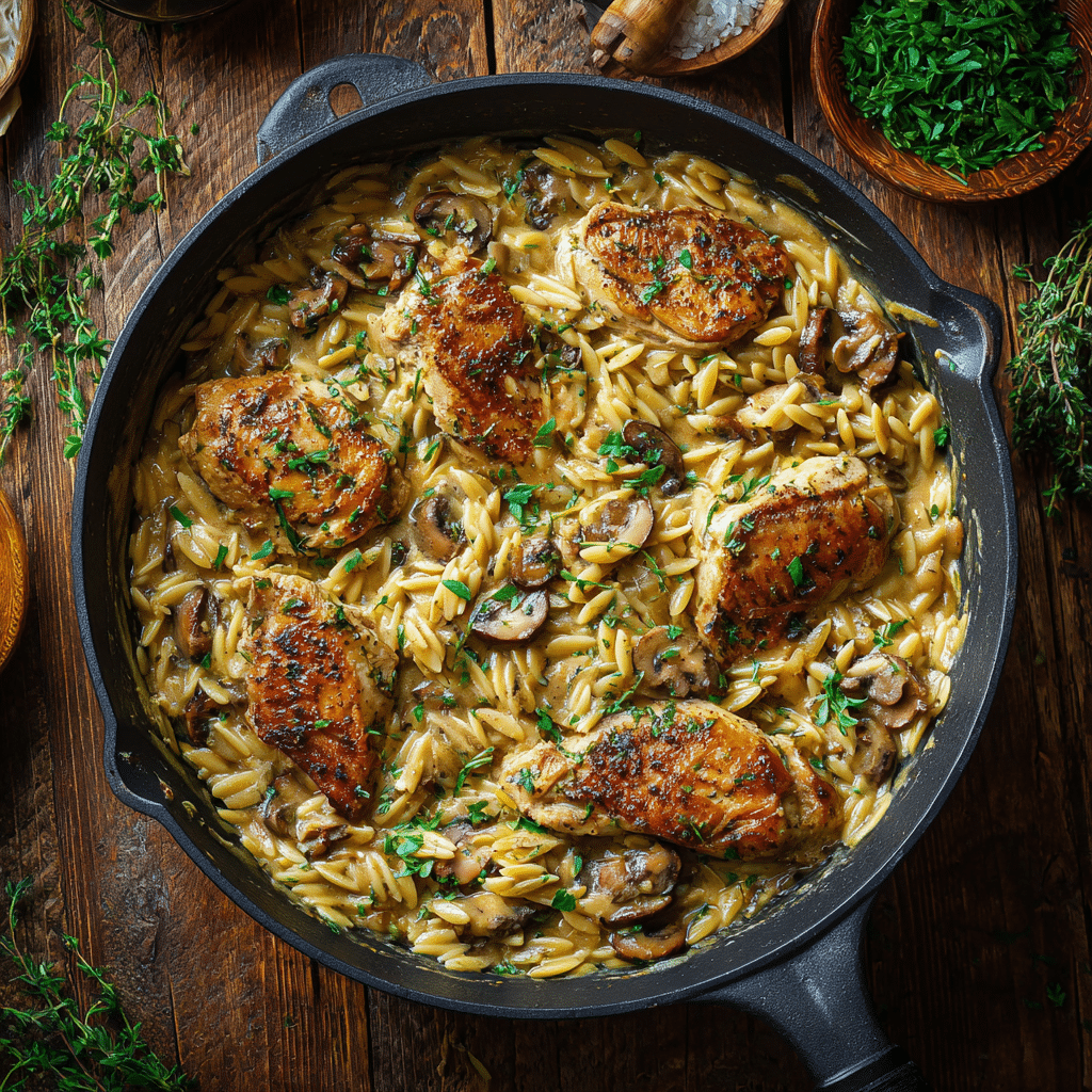 One Pot Chicken Marsala Orzo (Print-Friendly Version) Recipe - Recipe Image