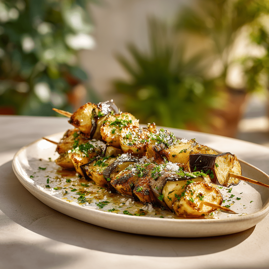 Lemon Roasted Eggplant & Potato Skewers Recipe - Recipe Image