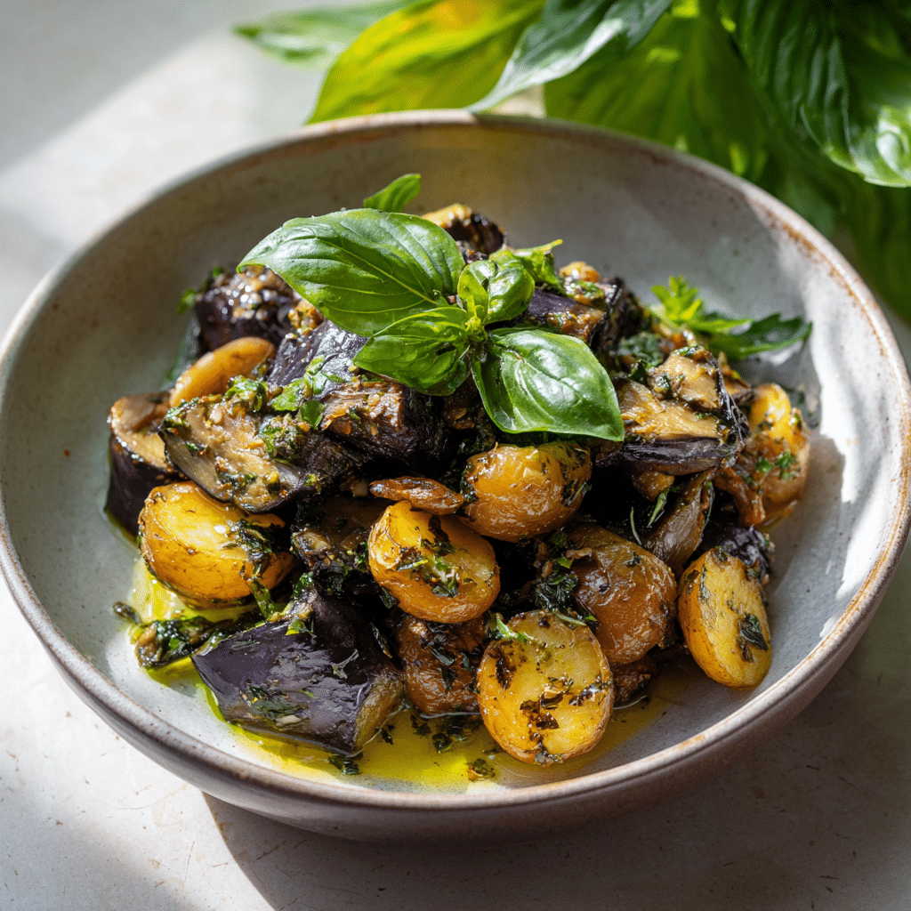 Roasted Garlic Eggplant & Potato Salad Recipe - Recipe Image