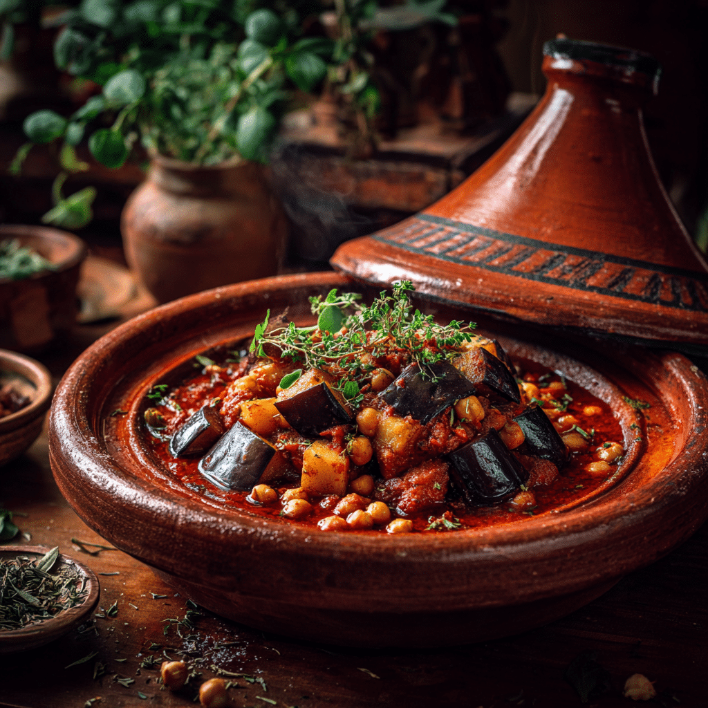 Spicy Moroccan Tagine with Eggplant & Potatoes Recipe - Recipe Image