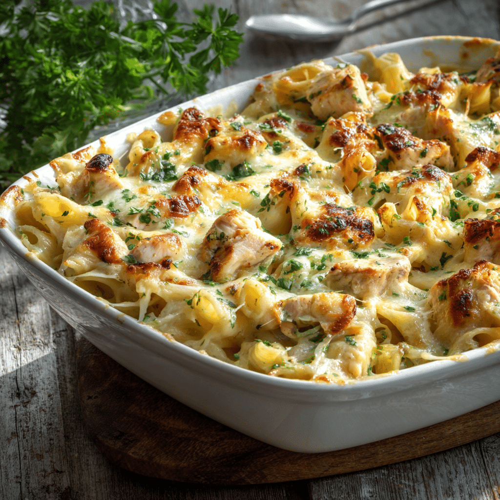 Chicken and Pasta Alfredo Bake (Print-Friendly Version)