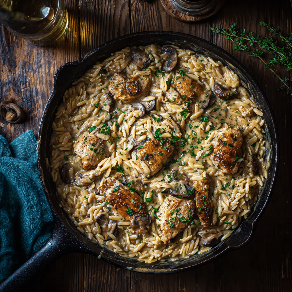 One Pot Chicken Marsala Orzo (Print-Friendly Version) Recipe