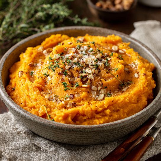 Creamy Garlic Mashed Sweet Potatoes Recipe - Recipe Image