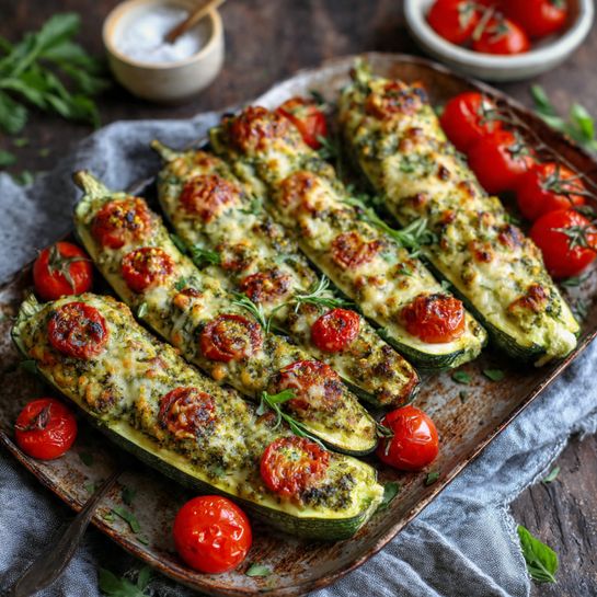 Baked Pesto Zucchini Boats Recipe - Recipe Image