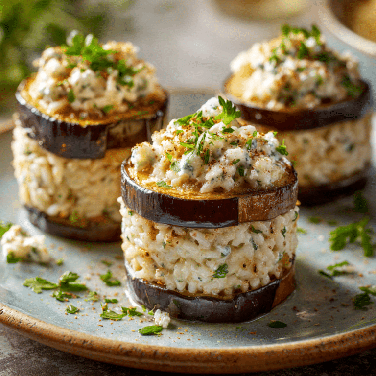 Creamy Rice-Stuffed Mini Eggplant Towers Recipe
