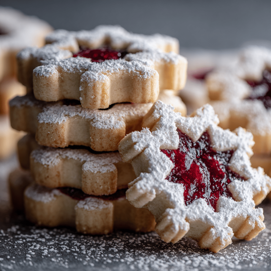 Snowflake Linzer Cookies with Raspberry Filling Recipe - Recipe Image