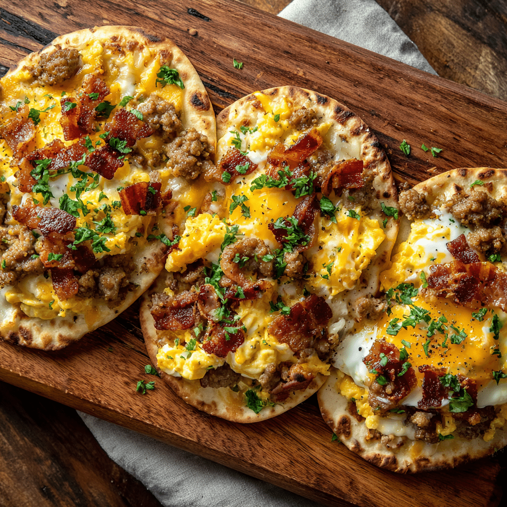 Breakfast Flatbreads Sausage Bacon Recipe - Recipe Image