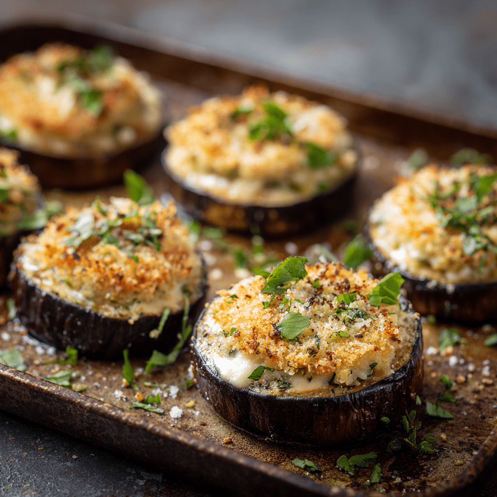 Creamy Sushi Bake Stuffed Eggplant Rounds Recipe - Recipe Image