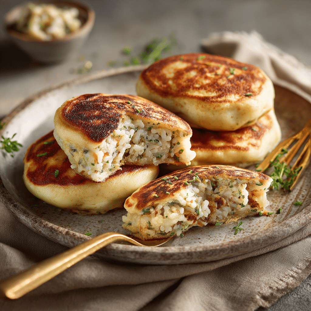 Creamy Rice-Stuffed Savory Mini Pancakes Recipe - Recipe Image