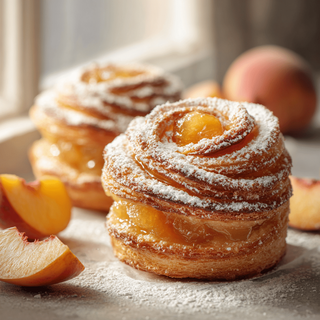 Flaky Peach Filled Cruffins Recipe - Recipe Image