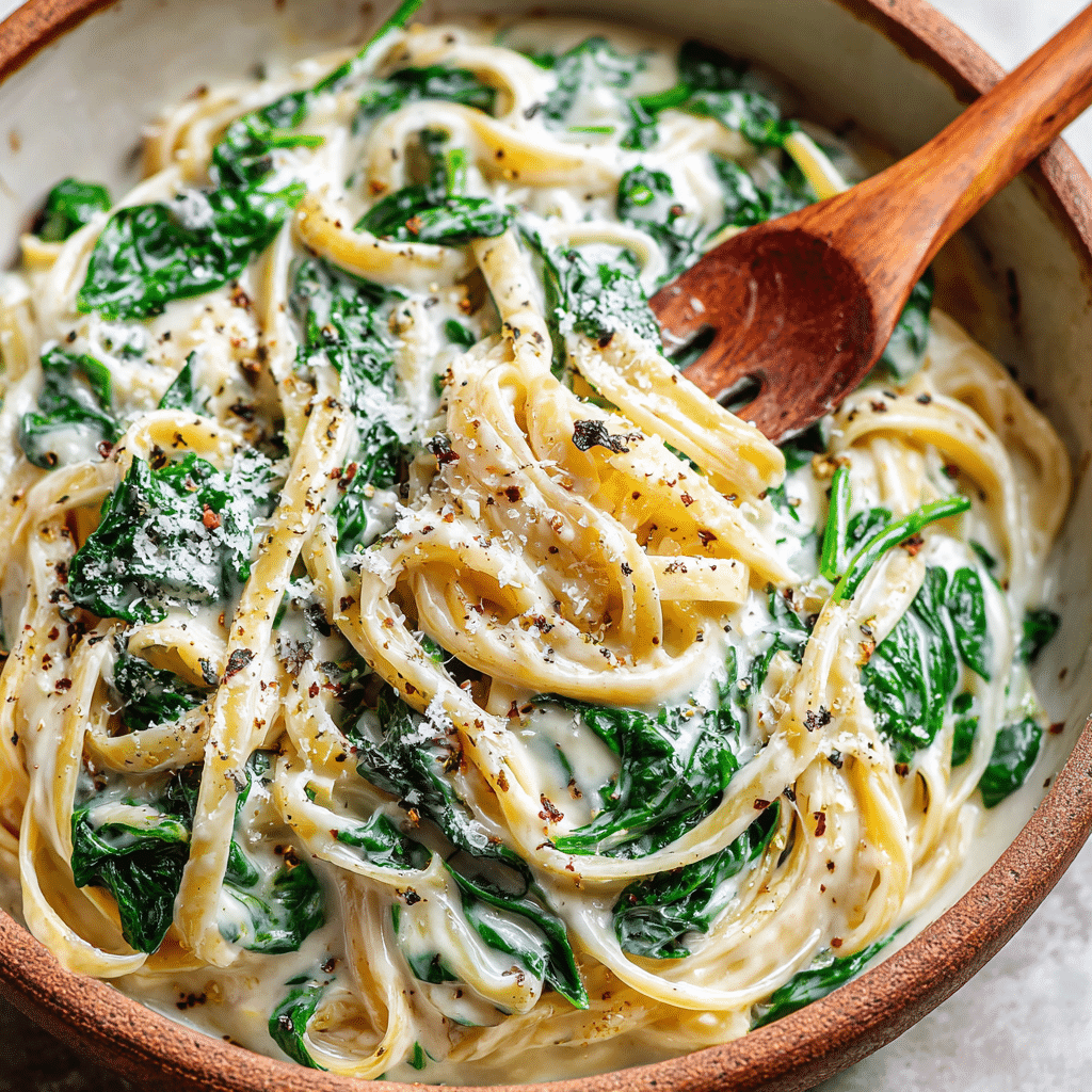 Creamy Spinach Fettuccine Recipe - Recipe Image