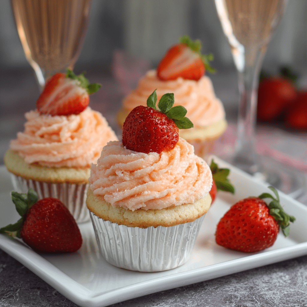 Champagne Cupcakes with Strawberry-Orange Buttercream Recipe - Recipe Image