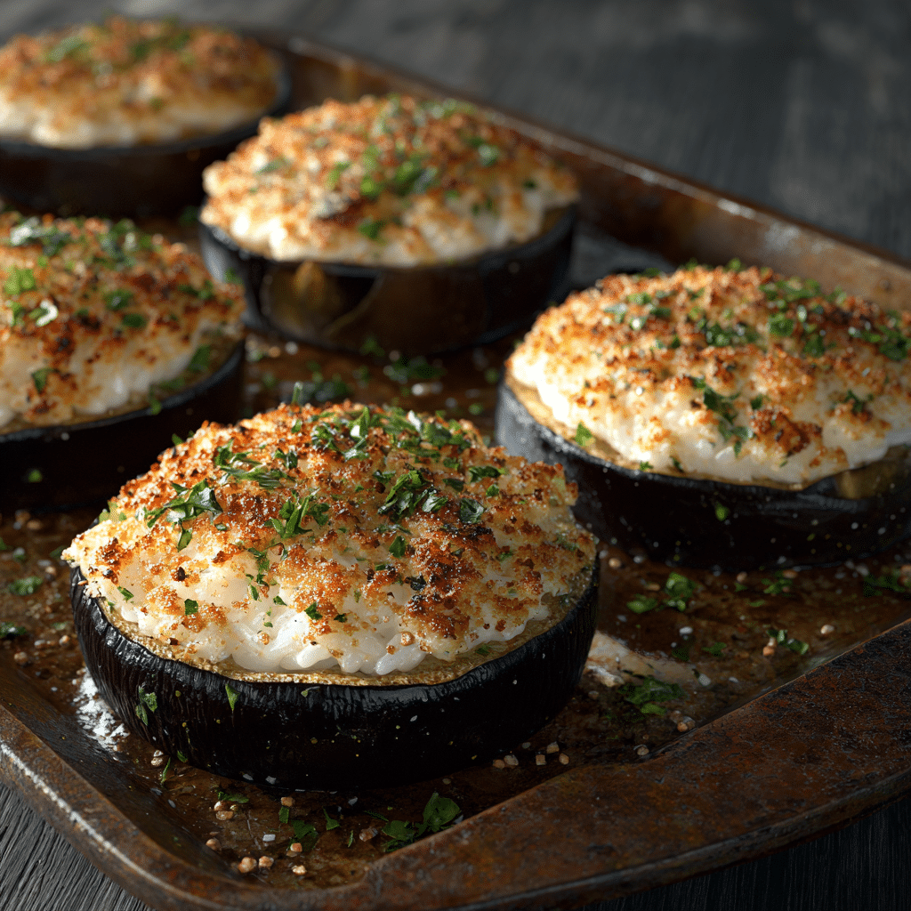 Creamy Sushi Bake Stuffed Eggplant Rounds Recipe - Recipe Image