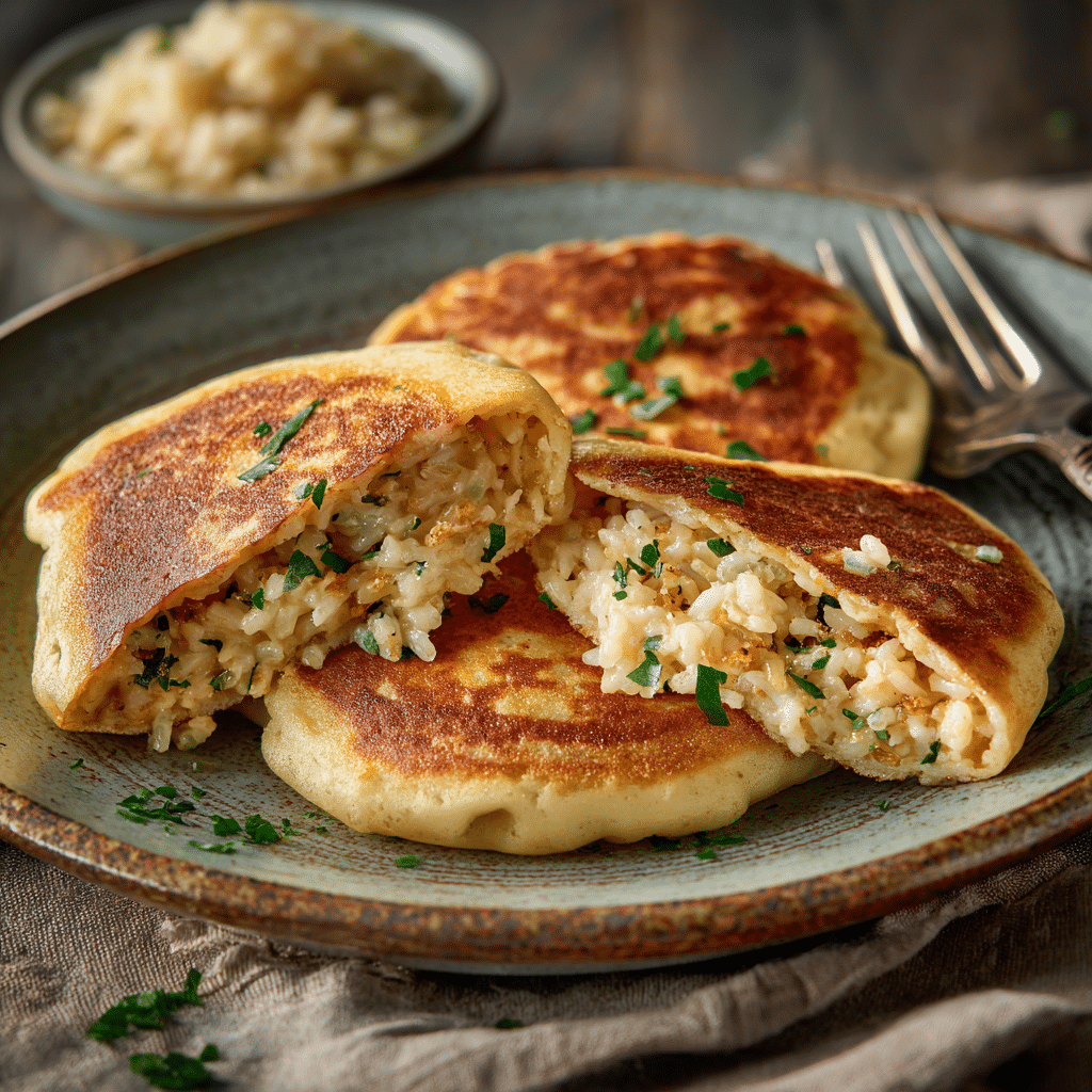 Creamy Rice-Stuffed Savory Mini Pancakes Recipe - Recipe Image