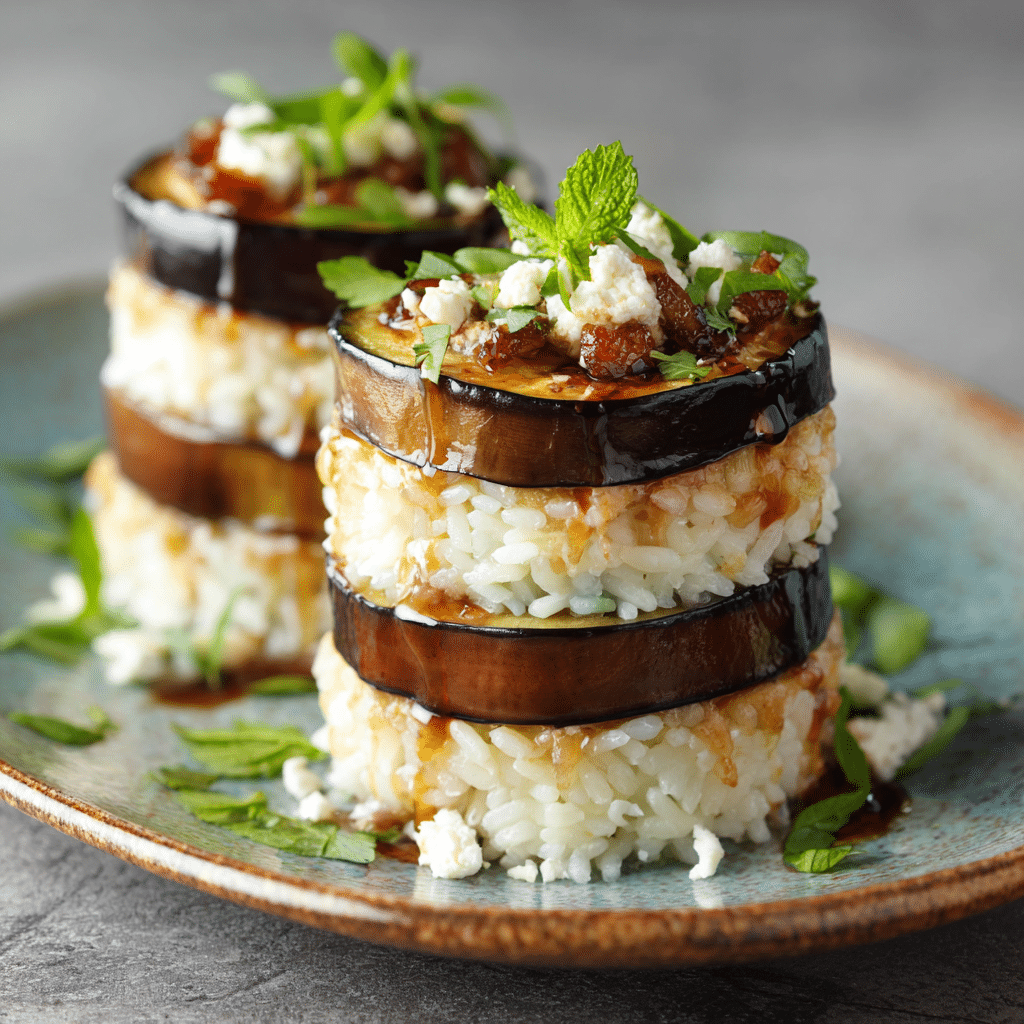 Creamy Rice-Stuffed Mini Eggplant Towers Recipe - Recipe Image