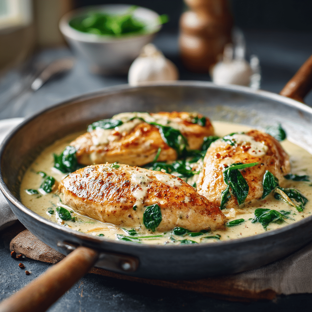 Garlic Cream Chicken with Spinach Recipe