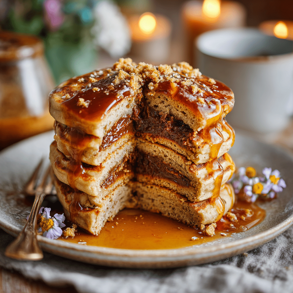 Vegan Biscoff Stuffed Pancakes Recipe - Recipe Image