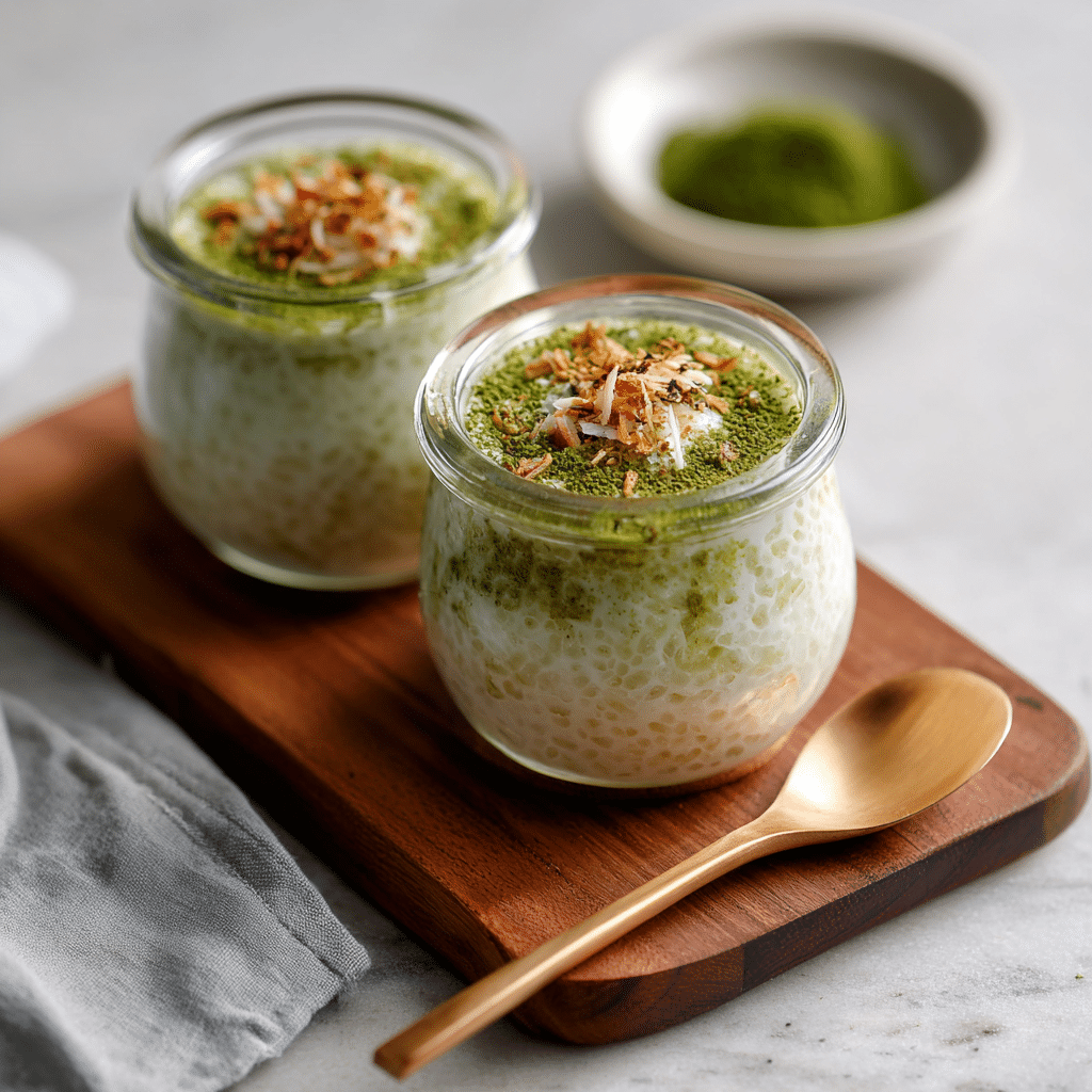 Matcha Coconut Rice Pudding Jars Recipe - Recipe Image