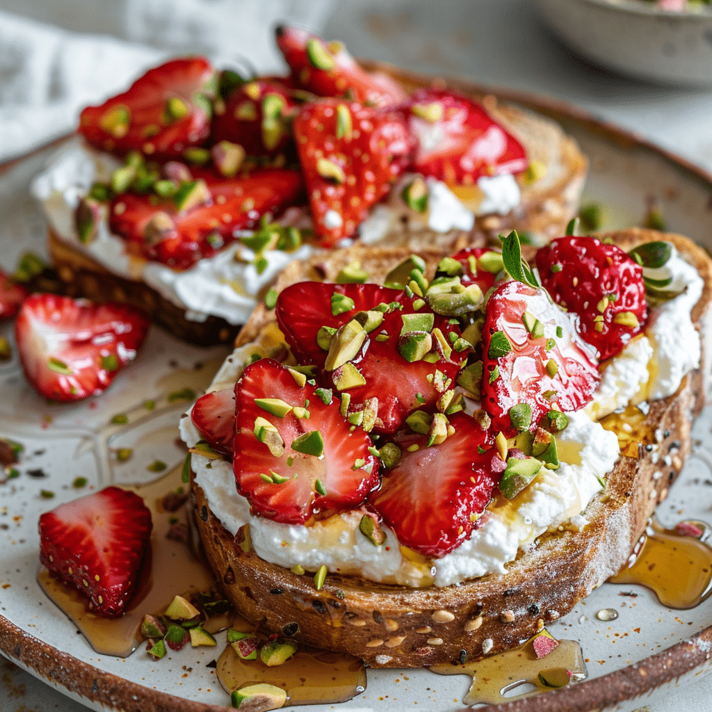 Strawberry Pistachio Whipped Ricotta Toast Recipe - Recipe Image