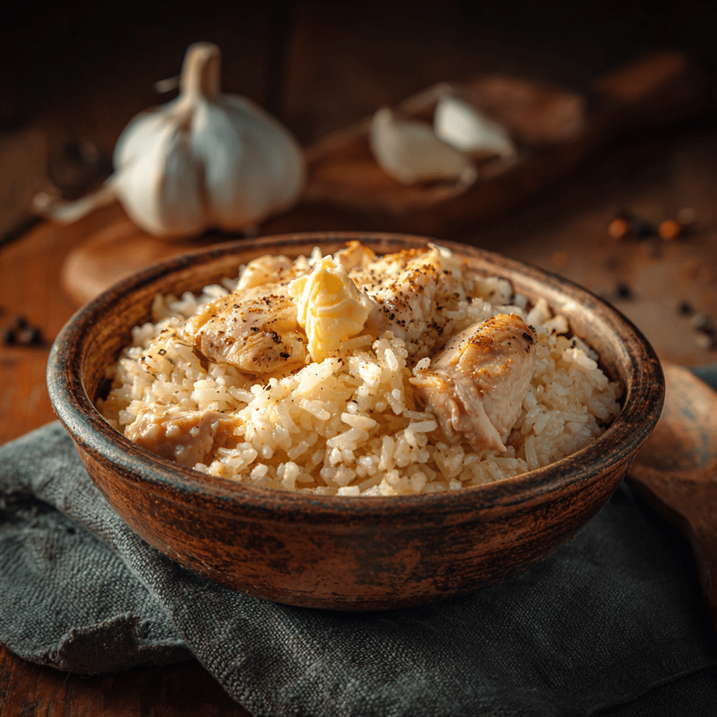 Simple Garlic Butter Chicken Rice Recipe - Recipe Image